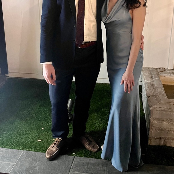 Bridesmaid satin halter cowl in Dusty blue from ASOS - Picture 3 of 7